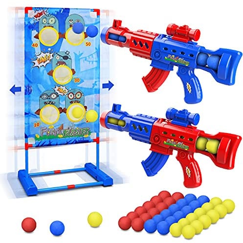 LUKAT Schießen Spielzeug für 6 7 8 9 10+ Jahre Jungen & Mädchen, Popper Luftspielzeug Pistolen mit Beweglichem Zielscheibe, Outdoor Garten Spielzeug Geschenke für Kinder - Kompatibel mit Nerf Pistole