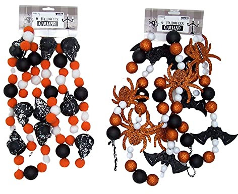 Halloween-Girlande, Skelette, Fledermäuse und Spinnen, 2 verschiedene Designs, 1,8 m