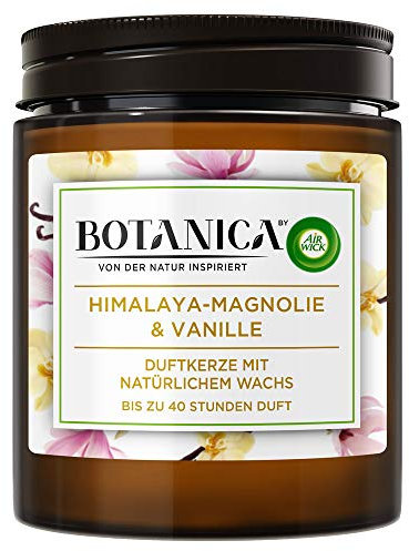 Botanica by Air Wick Duftkerze – Duft: Magnolie & Vanille – Nachhaltig hergestellt mit natürlichen Inhaltsstoffen – 500 g Kerze im Glas, 3185469, Braun