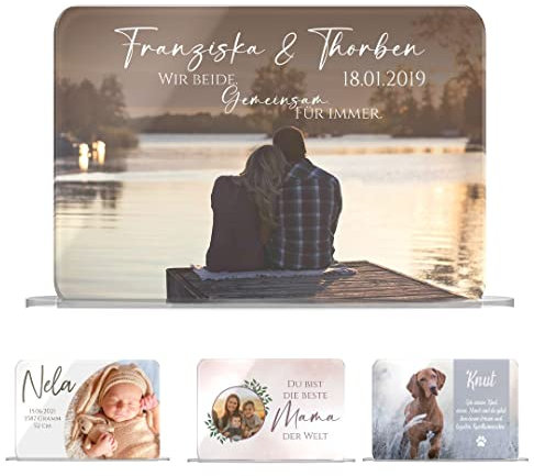 CHRISCK design Acryl Glasbilder mit Foto & Text - Foto Aufsteller als Geschenk personalisiert - Geschenkidee beste Freundin Freund Mama Papa Schwester - Fotogeschenk Paar Partner