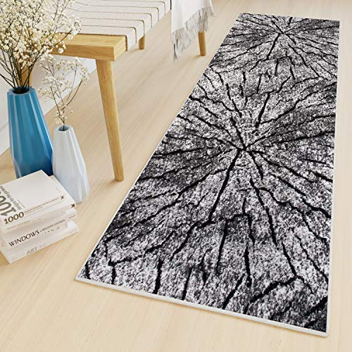 TAPISO Luxury Teppich Läufer Meterware Flur Küche Kurzflor Korridor Schwarz Grau Brücke Baumstamm Modern Design ÖKOTEX 60 x 280 cm
