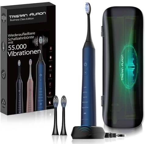 Tristan Auron Schallzahnbürste – Kompakte Schallzahnbürste mit UV-Box & 2 Bürstenköpfen – leise & wasserfest – für Reisen, Büro oder zuhause (Blau)