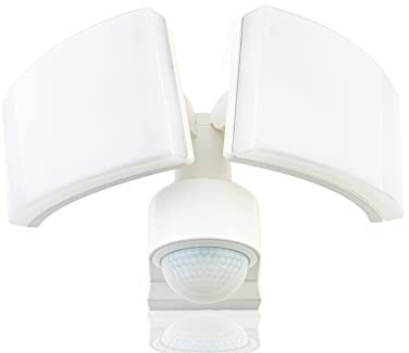 HUBER LED Strahler mit Bewegungsmelder 360° 2 x 20W, 4400lm - 3 Sensoren, Matrixlinsen und Bereichsbegrenzung, Wand und Eckmontage, IP65, weiß