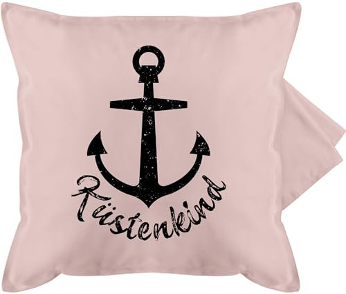 Shirtracer Kissenbezug - Statement - Küstenkind mit Anker - schwarz - 50 x 50 cm - Hellrosa - maritimer Statements maritim Kissen sprüche Maritime Pillow nautisch kissenhüllen maritimes kissenbezüge
