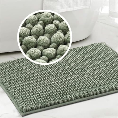LINGKY Badematte rutschfest 50x80 cm Chenille Badezimmerteppich Saugfähige Badteppich Waschbar Badvorleger Bad Teppich Badezimmer Duschvorleger Badematte Cyan