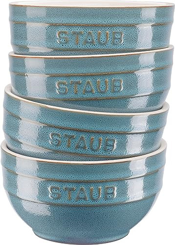 STAUB Ceramique Schüsselset, 400 ml, Müslischüsseln, Servierschüsseln, Dessertschalen, Antik-Türkis, Keramik, 12 cm, 4-tlg