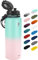 Fanhaw 1200ml Insulated Stainless Steel Water Bottle with Chug Lid - Leak & Sweat Proof with Anti-Dust Lid (Green Pink)