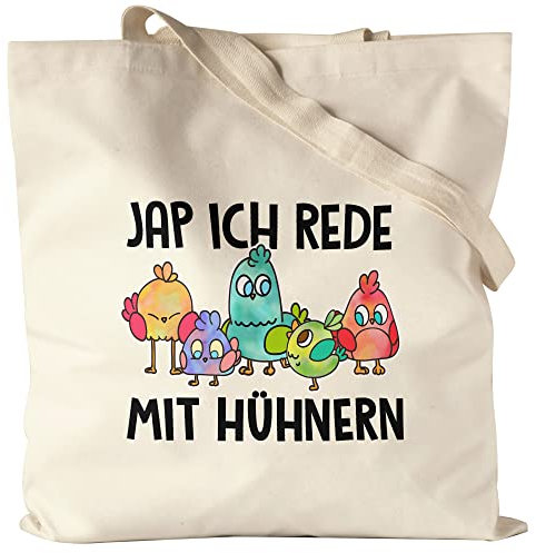 Hey!Print Ja Ich Rede Mit Hühnern Jutebeutel Stoffbeutel Canvas Huhn-Fans Bauernhof Chicken Hühnerhof Geschenk