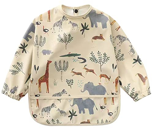 Jmbabe Baby Bibs with long sleeves, Waterproof Toddler Weaning Bibs, painting apron for infants and toddlers 6-36 months