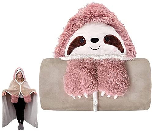 Yajimsa Tragbare Decke mit Kapuze - Flauschige Cartoon Faultier Kuscheldecke, Warmer und kuscheliger übergroßer Sherpa-Hoodie und weiche Flanell-Fleecedecke für Frauen