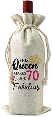VELENTI 70th Birthday Gift Women Decor Wine Bag Birthday Gift w/ Witty Quote Cute Female Gift Women Turning 70 Best Friend Birthday Gift, Wife, Mom, Coworker, Sister Birthday Gift, Red, Champagne
