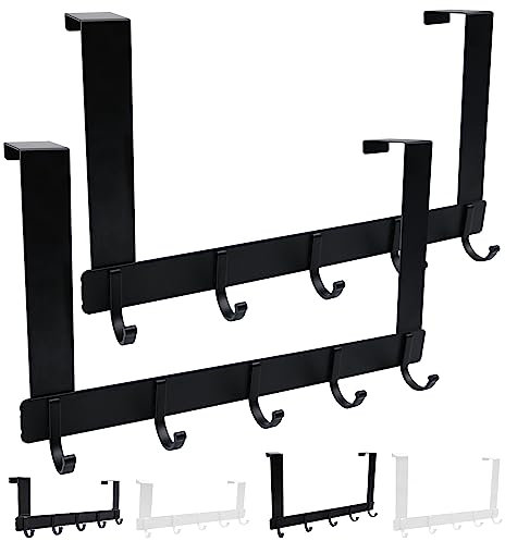 LFSEMINI 2 Pack Over Door Hook Hanger, Black/White, Long/Short, Heavy-Duty Over Door Hanger(2 Pack, Black, Long)