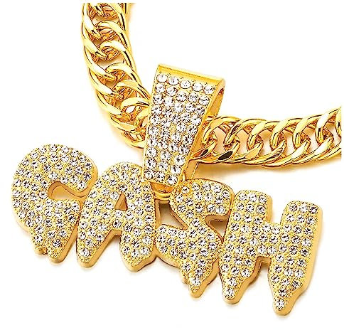 COOLSTEELANDBEYOND Herren Damen Iced Out CASH Anhänger Halskette Pave Strass, Goldfarbener, Bling Bling Rapper Schmuck