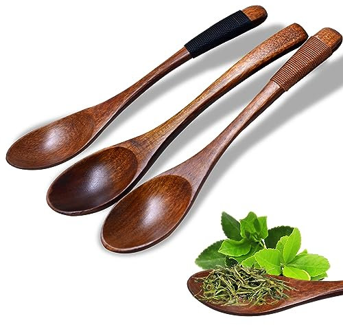 Cuillère à café en bois, 3 pièces cuillere a cafe bois petite cuillère en bois set cuillere a cafe en bois naturel thé café miel sucre assaisonnement vaisselle écologique (3 pièces)