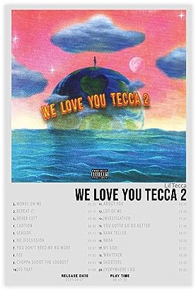 Rapper Lil Poster & Tecca We Love You Tecca 2 Musikalbum Cover Schlafsaal Schlafzimmer Wandkunst Deco Post Leinwand Poster Schlafzimmer Dekor Sport Landschaft Büro Zimmer Dekor Geschenk Unrahmen-Stil