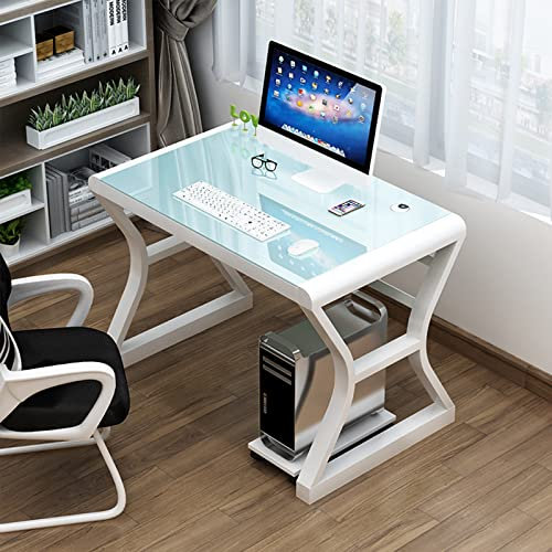 KAZUP Computertisch Mit Metallrahmen Und Glasplatte,Moderner Einfacher Büro-Laptop-Schreibtisch Aus Glas,Multifunktioneller Arbeitsschreibtisch Persönlicher Arbeitsplatz Für Das Heimbüro-B 80x50x7