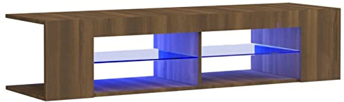 SECOLI Armario de TV LED de 135 cm, bajo para TV, bajo de TV con iluminación LED, mesa de televisión marrón, aspecto de roble, tablero de TV LED, armario de TV LED, armario de televisión 135 x 39 x 30