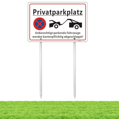 Felexdo Schild Privatparkplatz Parken Verboten mit pfosten Aluminium Reflektierend 30x20 cm, Schilder für Privatparkplatz Parkverbot Schild