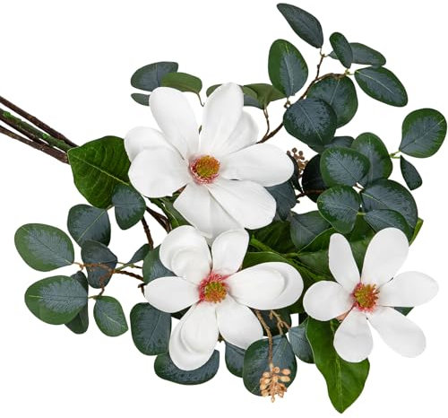 70cm Künstliche Eukalyptus mit Magnolien Blumen Kunstzweig Künstliche Blumen für hohe Vase Blumenarrangements, Vasen, Blumensträuße, Kränze, Tafelaufsätze, Hochzeit, Grünpflanzen, Heimdekoration