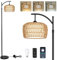 Rayofly Rattan Stehlampe Wohnzimmer, Dimmbare Stehlampe mit Fernbedienung, App-Steuerung, Boho Stehlampe mit Rattan Schirm & Glühbirne, Moderne Stehlampe für Schlafzimmer, Büro, Schwarze Bogenlampe