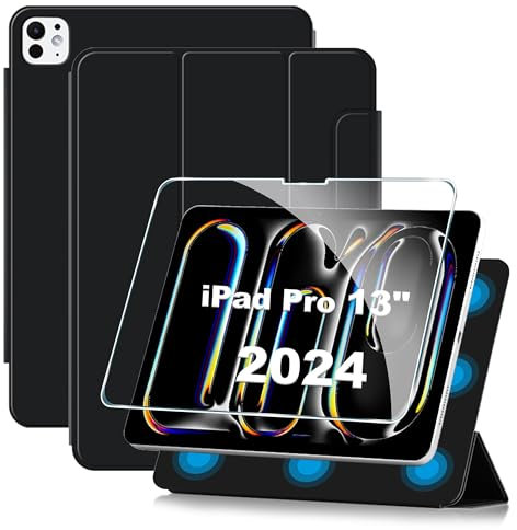 FDHYFGDY Cover per iPad Pro M5 13 Pollici 2025 Custodia Protettiva Magnetica + 1x Proteggi Schermo in Vetro Temperato, Custodia Sottile e Leggera con Supporto Magnetico, Nero
