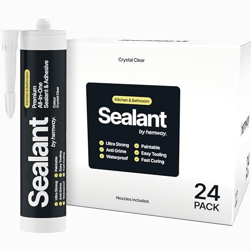 Hemway 300 ml Crystal Clear Hybrid Polymer Sealant | Odourless & Sanitary Anti-Mould Adhesive | Waterproof & Suitable For Kitchen, Bathroom & Around Bath, Shower & Toilet | Easy To Use - 24 Pack