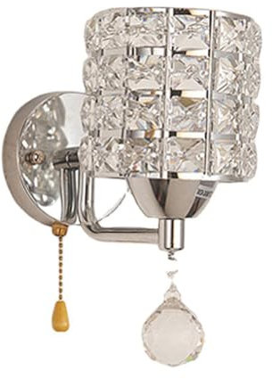 TPWEWRX Nordic Modern Wall Sconce with Pull Cord Switch Indoor Creative Crystal Wall Lights Living Room Wall Lamp Bedroom Wall Light Lighting Fixture (Silver,1-Light)
