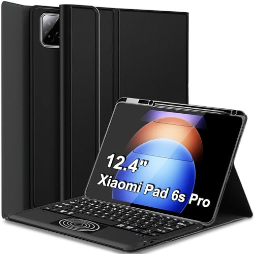 Nanhent Funda con Teclado Español Ñ para Xiaomi Pad 6S Pro 12.4 Pulgadas 2024 Tableta, Teclado Magnético Inalámbrico Bluetooth Desmontable con Touchpad