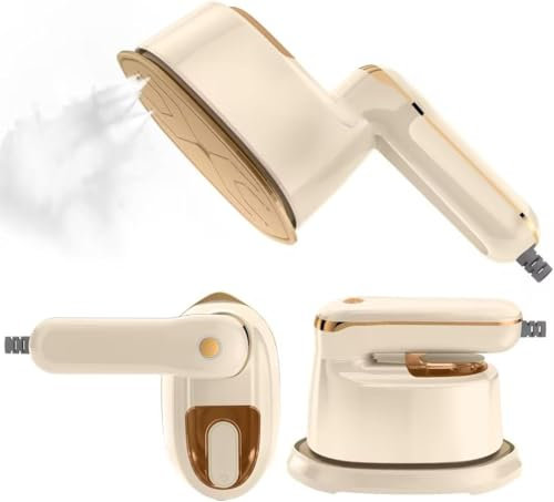 Liebssen Garment Steam Iron, Portable Mini Iron, 2-IN-1 Handheld Clothes Steamer, 1100W Fast Heat-up Steamer for Home, Travel, White (Yellow, Small)