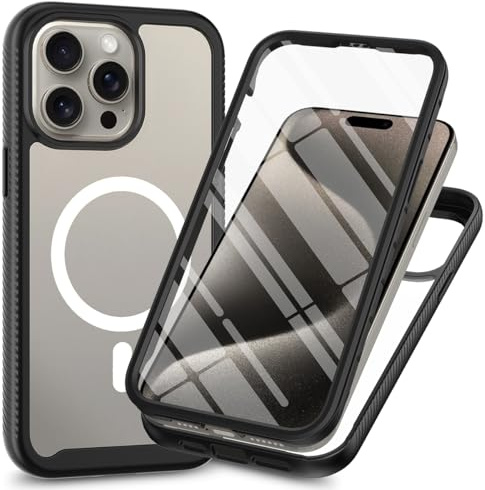Sawiqpd for iPhone 11 Pro Case with Built-in Screen Protector, Compatible with Magsafe, Heavy Duty Shockproof Clear Phone Case 360 Full Body Protective Cover for iPhone 11 Pro 5.8-Inch, Black