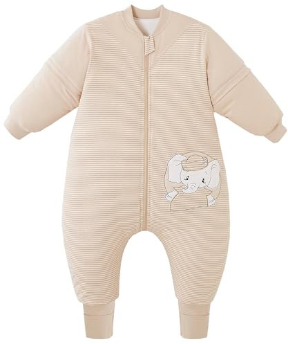 Chilsuessy Baby Schlafsack mit Füßen Winter Kinder Schlafsack Bio Baumwolle Warm Baby Schlafsack mit Beinen für Jungen und Mädchen, 2.5 Tog/Elefant, 100cm/Baby Höhe 105-120cm