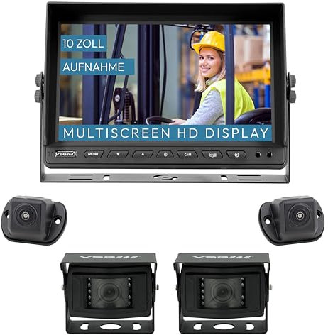 VSG24 Rückfahrkamera 10 IP69K Navigator Profi HD XL Set inkl. 2 x IP69K Kamera & 2 x 1080P Seitenkameras, HD Monitor, Nachtsicht Robustes Rückfahrsystem für Traktor LKW Baumaschinen