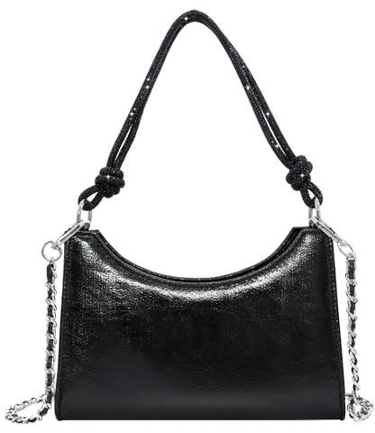 Milisente Damen Clutch Elegante Schultertasche Handtasche Hobo Abendtasche Crossbody Clutch mit Glitze Tragegurt(PU Schwarze)