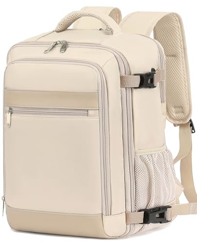 KLOSTAIN Handgepäck Rucksack 40x20x25 für Ryanair Klein Flugzeug Reiserucksack Tasche 20L Mit 14 Zoll Laptop Eurowings für Damen Herren Teenager Schulrucksack, Beige