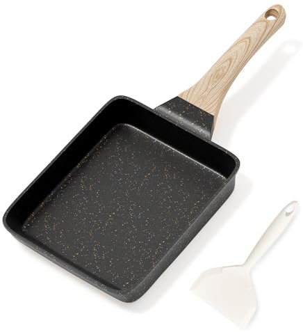 RIOVARM Inducción Tamagoyaki Sartén para Tortilla, Antiadherente Sartén para Huevos con Revestimiento de Granito, Sartén Pequeña sin PFOA, Sartén para panqueques para el desayuno, Sartén de Camping