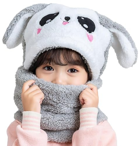 AYPOW Bonnet Cagoule en Polaire Thermique Enfants 1-8 Ans, Chapeau Animal Original Multifonction Coupe en Polaire Chapeaux et Écharpe pour Garçons Filles Tout-Petits Activités en Plein Air