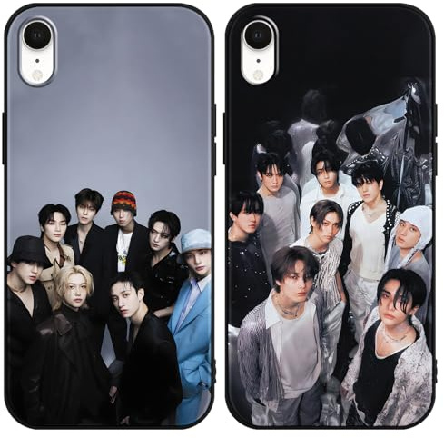nurkorki 2 Stück Schwarz Handyhülle für iPhone XR Hülle 6,1,Kpop Stray Kids Skzoo Muster Design Aesthetic Schutzhülle für Mädchen Frauen Skz Fans Cover,Silikon TPU Stoßfest Case,Cartoon