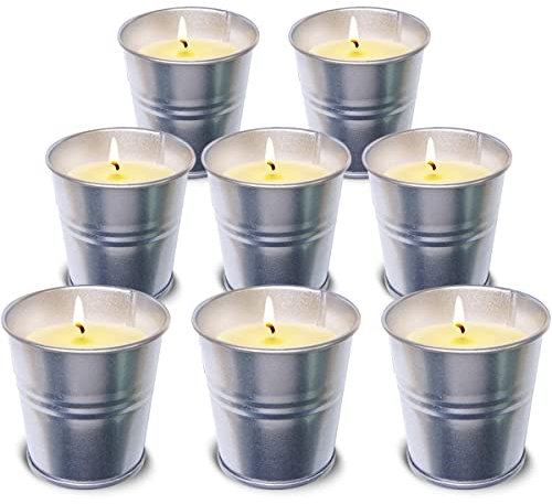 Topsics Citronella Kerze Outdoor, 8 Stück Zitronella Kerzen, Natürliche Sojawachs Zitronengras Duft Kerzen, Zitronella Candles für Garten,Terrasse, Picknick,Camping, Brenndauer 80-96 Std