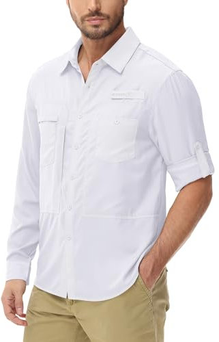 Tyhengta UV-Schutz Hemd Männer Langarm Funktionsshirt Frühling Wandern Camping Hemd Atmungsaktiv Freizeithemd Arbeitshemden Weiß,L