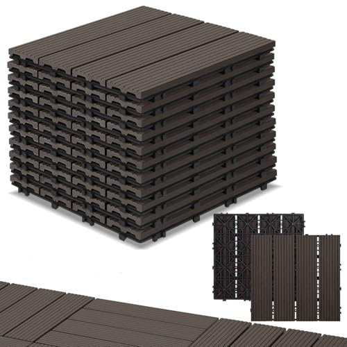 Randaco WPC Terrassenfliesen, 11er Set für 1m² 30x30cm WPC Fliesen Balkonfliesen Terrasse mit Drainage und Klicksystem, Leicht zu verlegen, Wasserfest und Rutschfest, Coffee