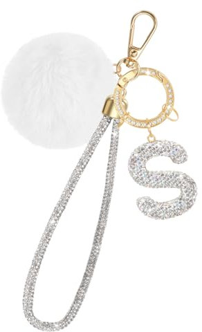 MWOOT Kristall Buchstaben Schlüsselanhänger, Rhinestone Namensbuchstabe Anhänger für Handtasche Rucksack Dekoration,Weiß Buchstabe S