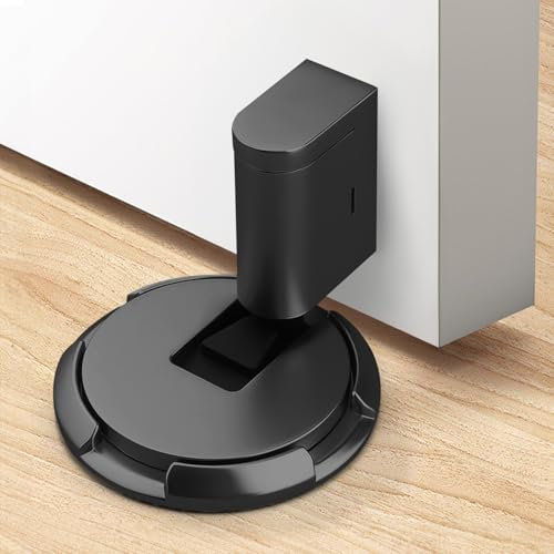 Windproof Door Stopper, Heavy Duty Floor Door Stop Keeps Door Open, Punch-Free Door Wedges Indoors, Adjustable Door Holder, Push-to-Lock, No Drilling & Screws (Black)