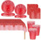 Juego de vajilla de fiesta para niñas, 81 piezas, servilletas, platos, vasos y mantel de diamante brillante para parrillas, cumpleaños, baby shower, boda, fiesta, suministros de decoración (rojo)