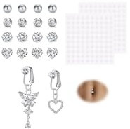 WillTen Silber Fake Bauch Piercing Cubic Zirkon Schmetterling Clip auf Bauchnabel Piercing Stick auf Nabel Ring Studs nicht Piercing Fake Bauchnabel Piercing Herz Sticky Balls nicht durchbohrt