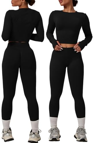 MAYROUND Women Gym Set 2 Piece Outfits Workout Set Long Sleeve Gym Tops Scrunch Bums Leggings Yoga Activewear Tracksuit Set