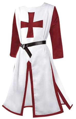 PAIDAXING Men's Medieval Tunic with Corset Split Panel Cross Design Jacket, Halloween Templar Knight Cosplay, Renaissance Gothic Role-Playing, Vintage Medieval Costume Outfit