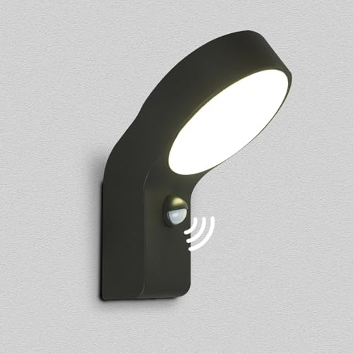 MULANDI 8.5W LED Intégrée Applique Murale Exterieur Avec Détecteur de Mouvement en Aluminium 220-240V, IP65 950LM 3000K Étanche Luminaire Exterieur Pour Jardins, Entrées et Garages, Noir, 22.5cm