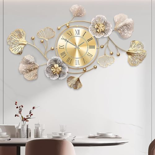 Blissio Wanddeko Metall, Deko Wohnzimmer, Retro Ginkgo Leaf Design Wanddeko, 3D Wandbild, Geschenkboxverpackung für Schlafzimmer,Flur,die Heimdekoration (82cm)