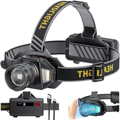 Linterna Frontal de 210000 Lux 12 Modos Frontal LED Recargable Rojo Advertencia y Sensor Linterna Frontal Alta Potencia Recargable Ajustable a 90° 9000 mAh IPX7 Impermeable para Camping Pesca Running