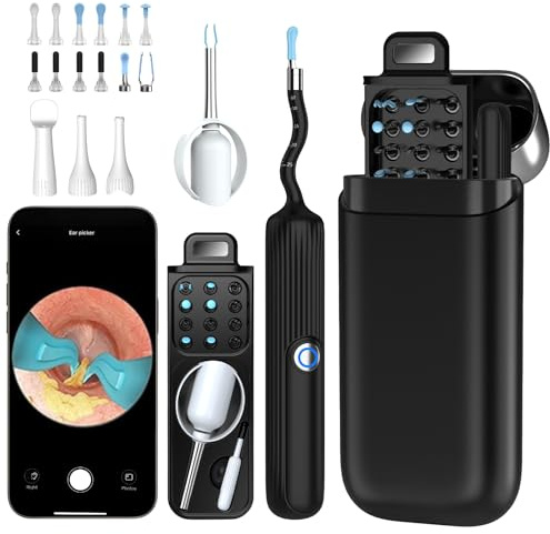 Ohrenschmalz Entferner Otoskop, AZHE 1080P HD Flexibler Ohrreiniger mit Pinzette, Wasserdicht Ohrenreiniger, 3.1mm Ohrreiniger mit Pinzette, für Erwachsene, Kinder und Haustier, Schwarz